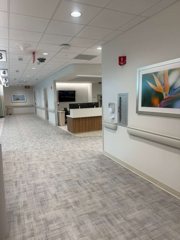 Laser-leveled heavy-duty handrail installation along hospital corridor