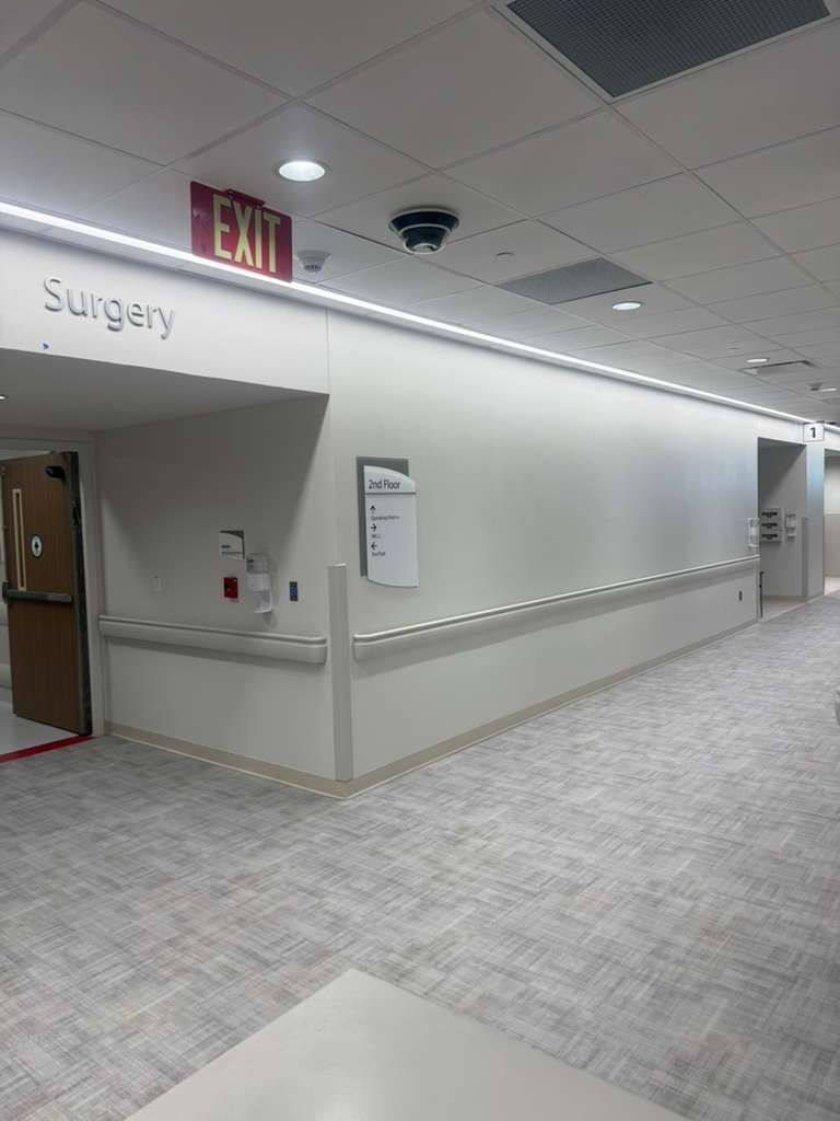 High-traffic patient corridor with impact-resistant wall panels